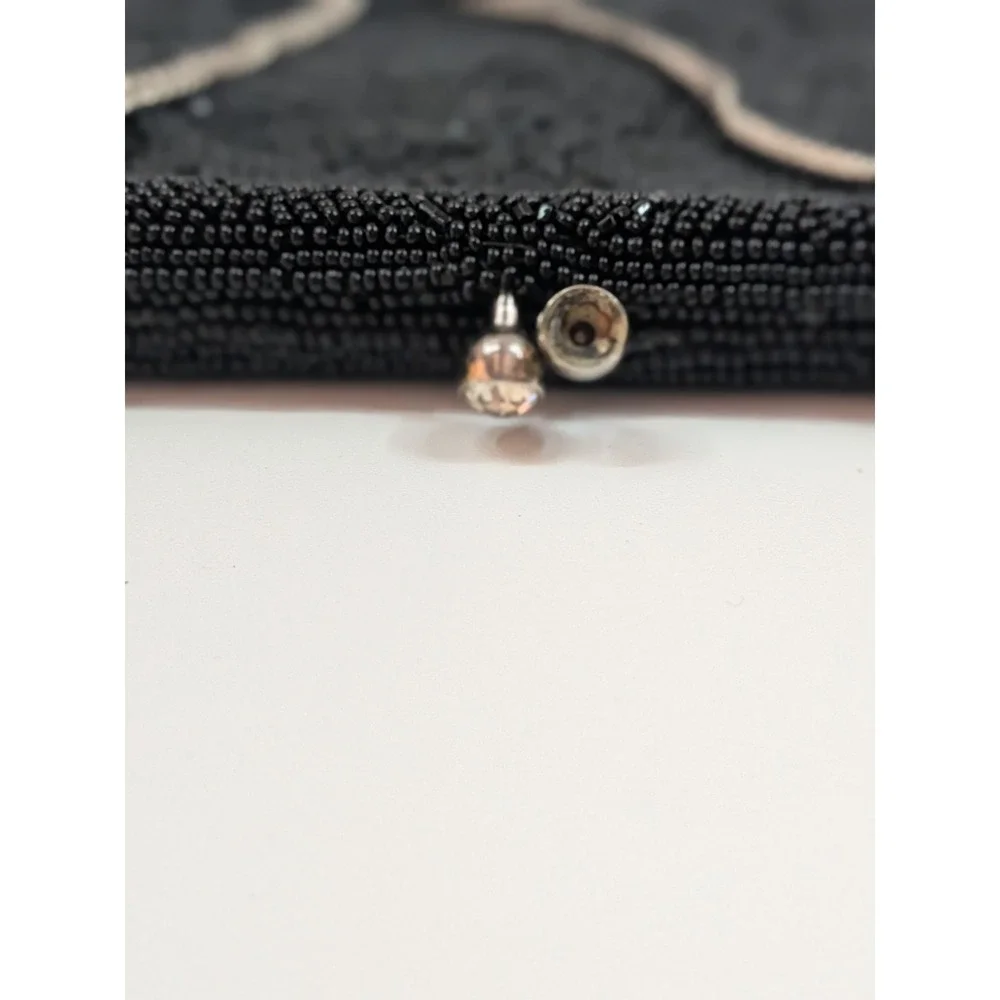 Vtg Richere Black Beaded Evening Purse Hand Made in Japan Rhinestone Clasp